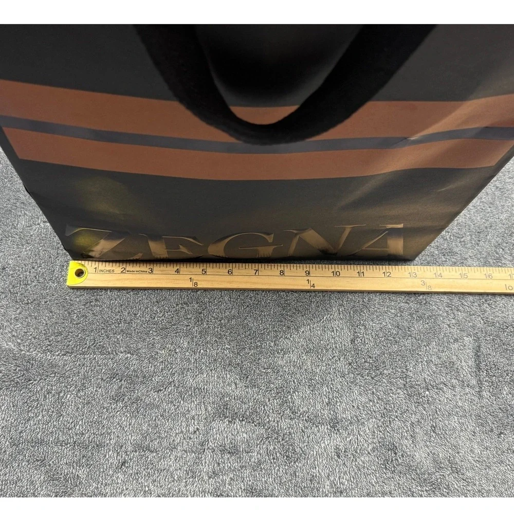 Zegna Black Orange‎ Stripe Embossed Logo Large Paper Shopping Gift Bag 18.5x13.5